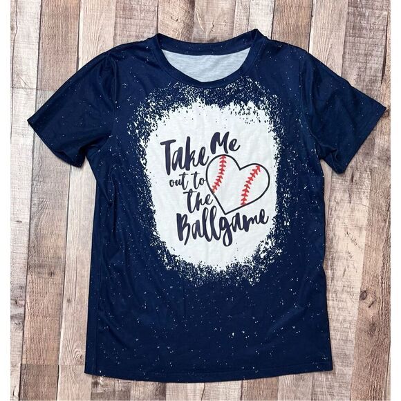 Blue Speckled Take Me Out to the Ballgame Graphic T-Shirt MEDIUM Baseball Casual - Picture 2 of 9